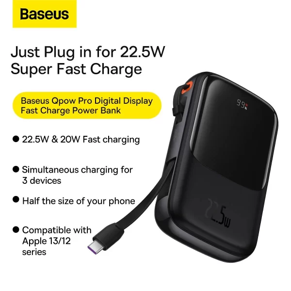 Baseus 10000mAh 22.5W Qpow Pro Fast Charge Digital Display Power Bank - Image 5