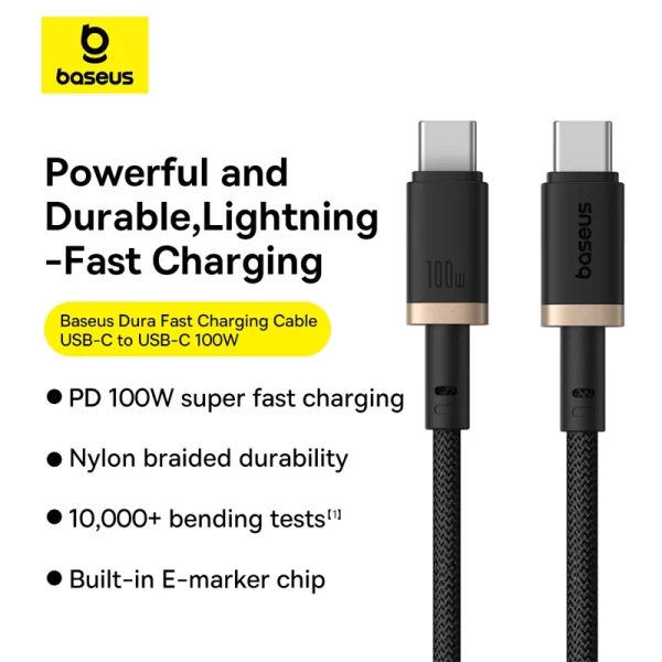 Baseus Dura Series Fast Charging Cable Type-C to Type-C 100W 1m Gold+Black Baseuscolombo