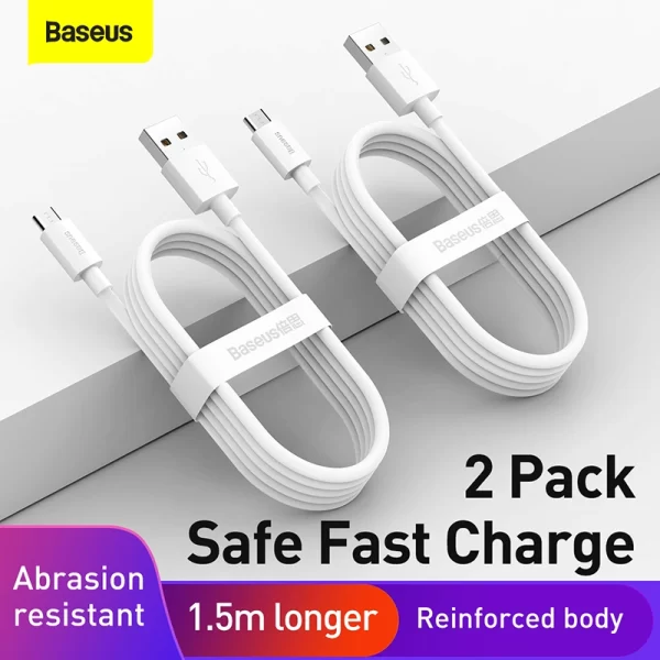 Baseus Simple Wisdom Data Cable Kit USB to Micro 2.1A (2PCSSet）1.5m White Baseuscolombo