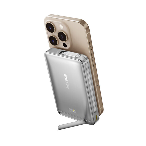 Baseus 10000mAh 45W Nomos Qi2 Kickstand Magnetic Power Bank with Built-in USB-C Cable - Image 5
