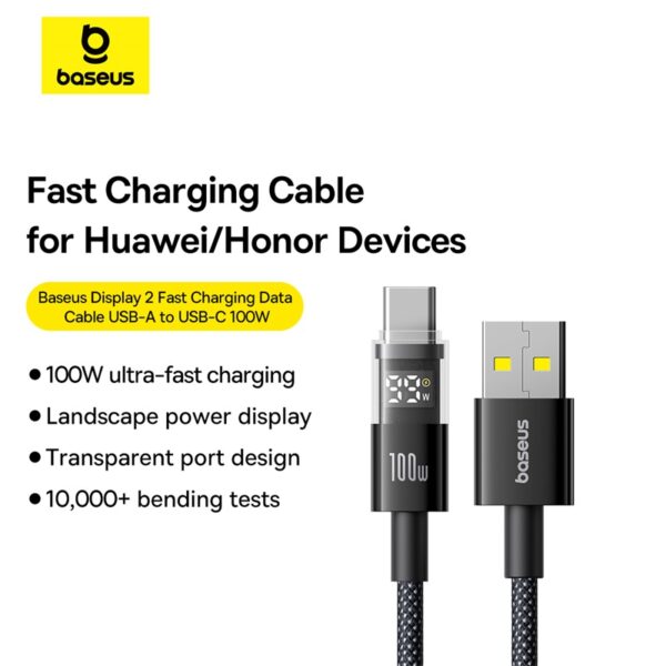Baseus 1meter 100W Display 2 Series USB-A to USB-C Fast Charging Cable - Image 12