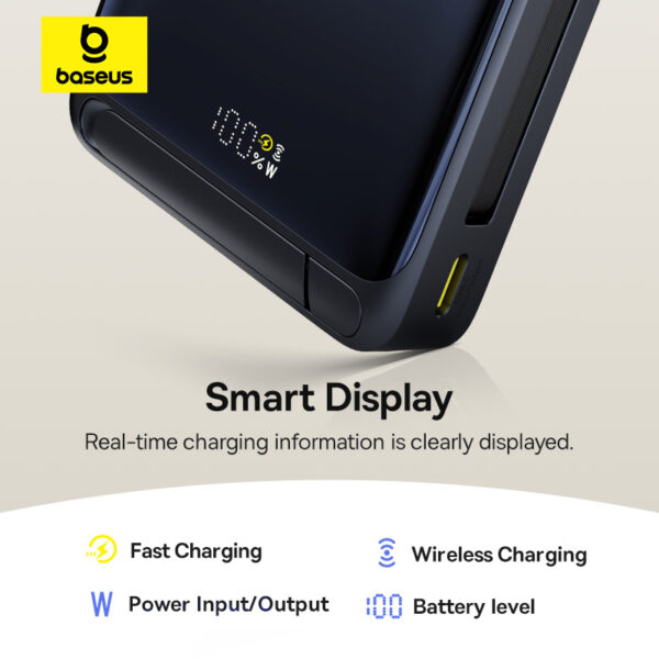Baseus 10000mah 45W Nomos Qi2 Kickstand Magnetic Power Bank with Built-in USB-C Cable - Image 16