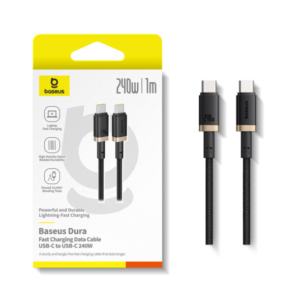 Baseus Dura Fast Charging Data Cable USB-C to USB-C 240W 1m Gold Black - Image 5