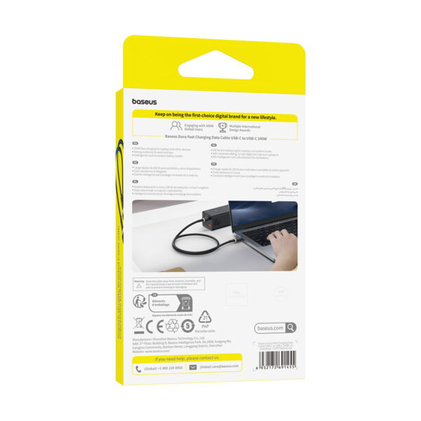 Baseus Dura Fast Charging Data Cable USB-C to USB-C 240W 1m Gold Black - Image 7