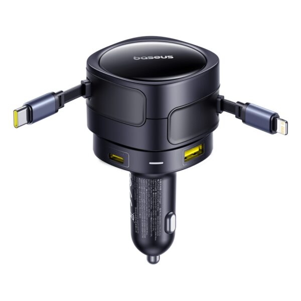 Baseus Enjoyment Max Car Charger C+L Cables & U+C Ports 90W Cosmic Black - Image 3