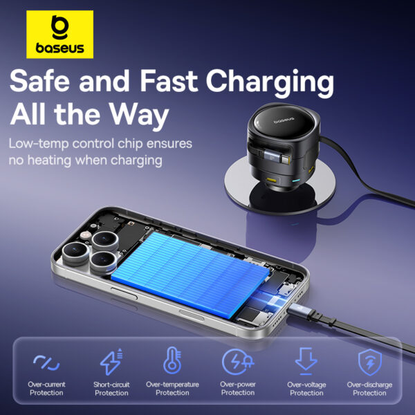 Baseus Enjoyment Max Car Charger C+L Cables & U+C Ports 90W Cosmic Black - Image 16