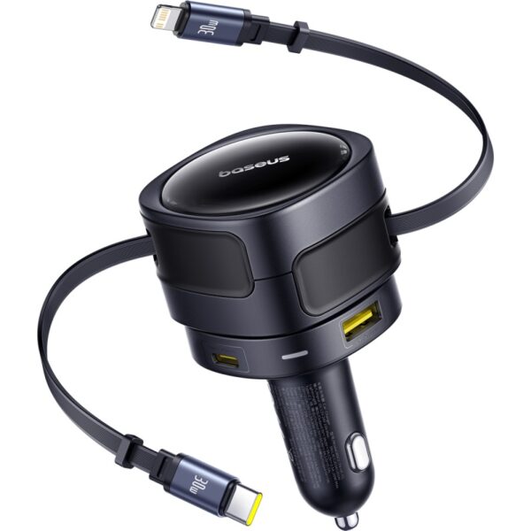 Baseus Enjoyment Max Car Charger C+L Cables & U+C Ports 90W Cosmic Black - Image 8