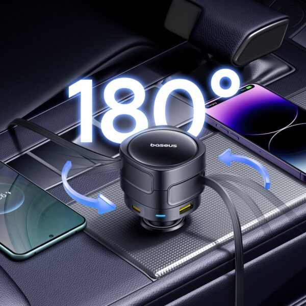 Baseus Enjoyment Max Car Charger C+L Cables & U+C Ports 90W Cosmic Black - Image 9