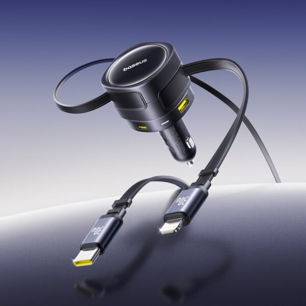 Baseus Enjoyment Max Car Charger C+L Cables & U+C Ports 90W Cosmic Black - Image 10