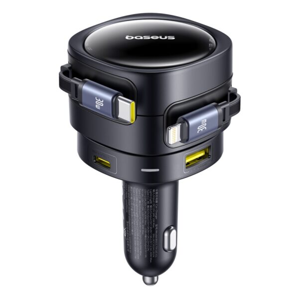 Baseus Enjoyment Max Car Charger C+L Cables & U+C Ports 90W Cosmic Black - Image 5
