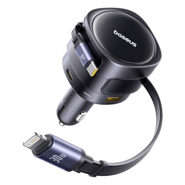 Baseus Enjoyment Max Car Charger C+L Cables & U+C Ports 90W Cosmic Black - Image 2