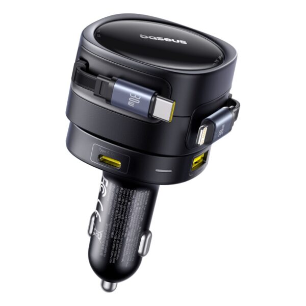 Baseus Enjoyment Max Car Charger C+L Cables & U+C Ports 90W Cosmic Black - Image 4