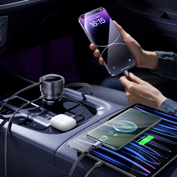 Baseus Enjoyment Max Car Charger C+L Cables & U+C Ports 90W Cosmic Black - Image 11