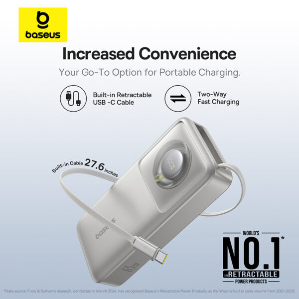 Baseus Free2Pull 20000mAh 65W Power Bank with Retractable Cable - Image 11