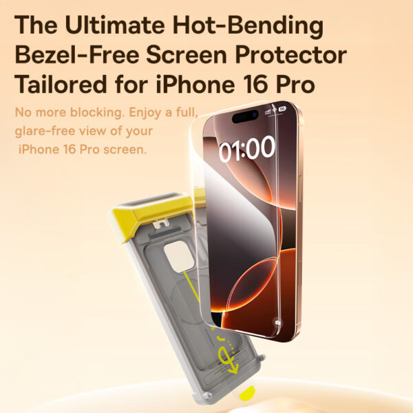 Baseus iPhone 16 Pro Max Full-View 3D HD Hot-Bending Tempered Glass Screen Protector - Image 3
