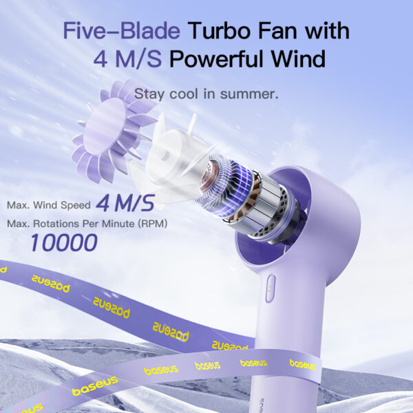 Baseus GoTrip DT1 Mini Turbine Handheld Fan Nebula Purple - Image 7
