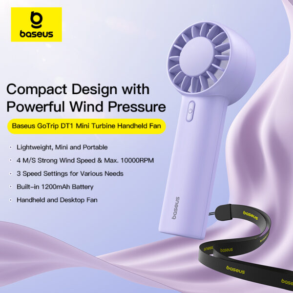 Baseus GoTrip DT1 Mini Turbine Handheld Fan Nebula Purple - Image 10