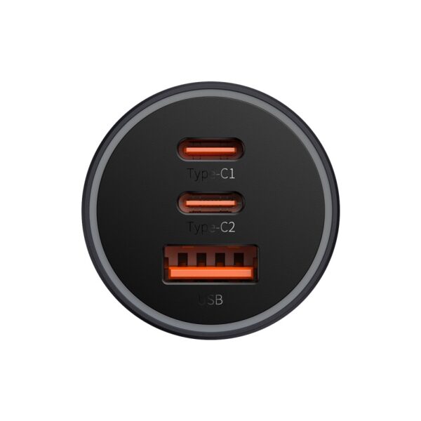 Baseus Golden Contactor Pro Triple Fast Charger Car Charger 65W U+C+C Dark Gray - Image 4