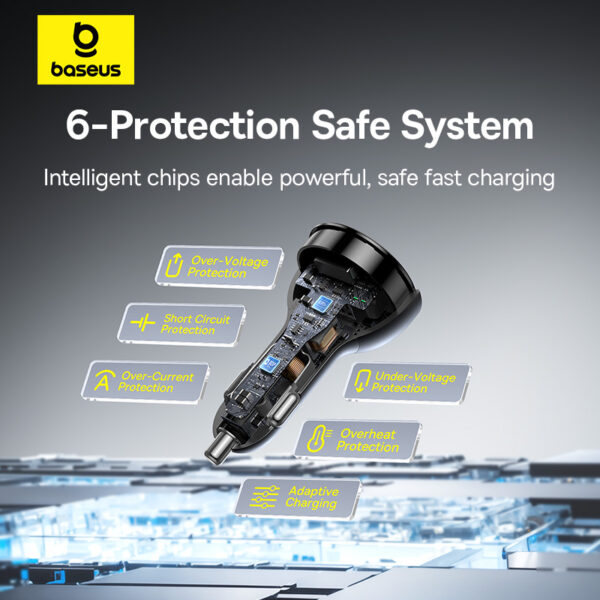 Baseus Multi-Port Fast Charge Car Charger C+C+U 152.5W Set Cluster Black - Image 8