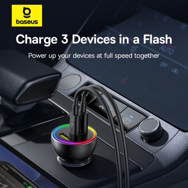 Baseus Multi-Port Fast Charge Car Charger C+C+U 152.5W Set Cluster Black - Image 11