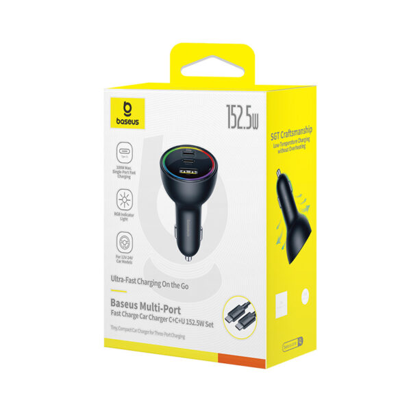 Baseus Multi-Port Fast Charge Car Charger C+C+U 152.5W Set Cluster Black - Image 18