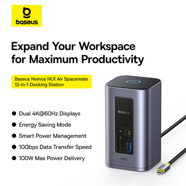 Baseus NU1 Air Spacemate 12-in-1 Docking Station Space Grey - Image 7