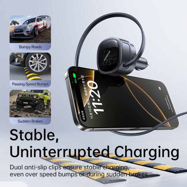 Baseus PrimeTrip VR1 Car Charger with Retractable Cable (U+C)+Type-C 60W Cosmic Black - Image 6
