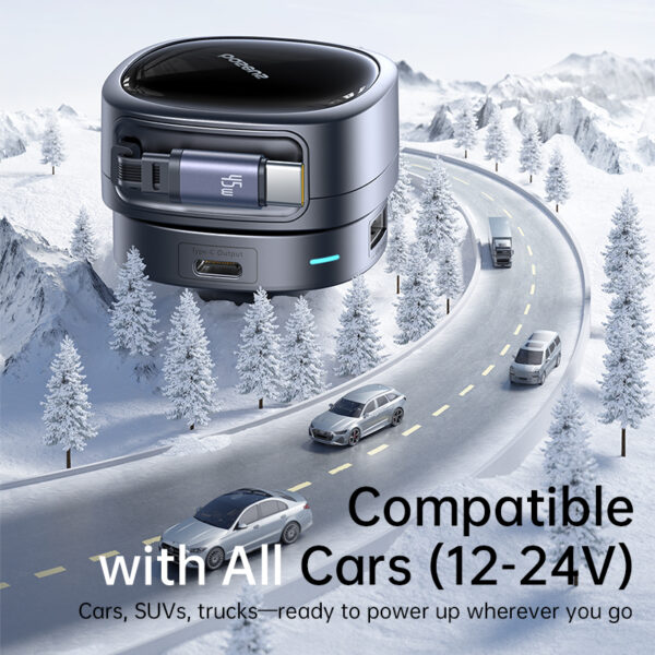 Baseus PrimeTrip VR1 Car Charger with Retractable Cable (U+C)+Type-C 60W Cosmic Black - Image 4
