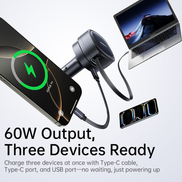 Baseus PrimeTrip VR1 Car Charger with Retractable Cable (U+C)+Type-C 60W Cosmic Black - Image 11
