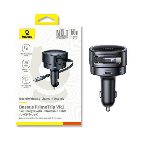 Baseus PrimeTrip VR1 Car Charger with Retractable Cable (U+C)+Type-C 60W Cosmic Black - Image 12