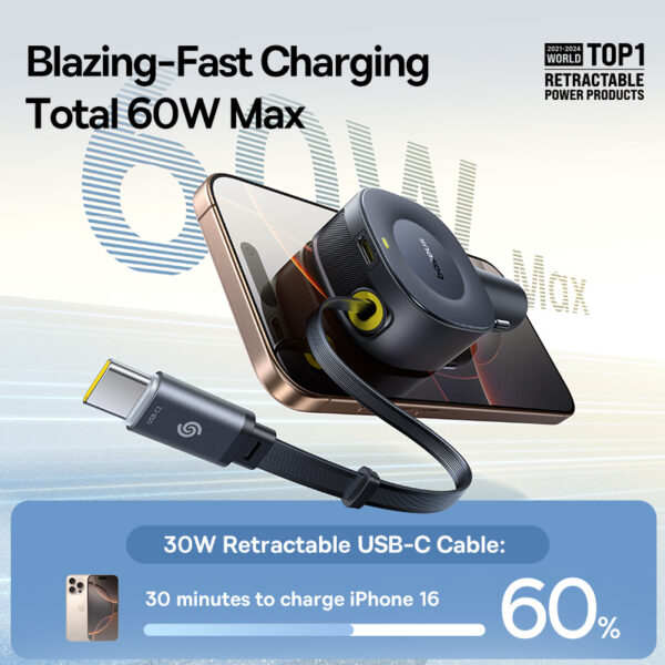 Baseus PrimeTrip VR2 Car Charger with Retractable Cable C+C 30W Cosmic Black - Image 7