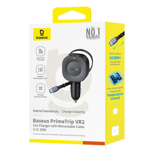 Baseus PrimeTrip VR2 Car Charger with Retractable Cable C+C 30W Cosmic Black - Image 11