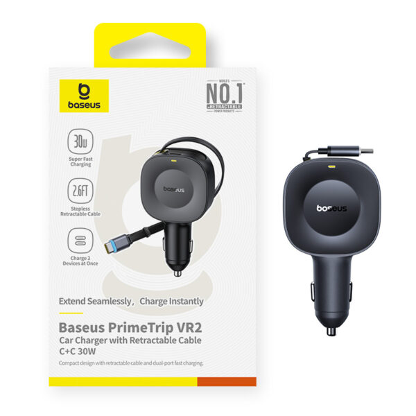 Baseus PrimeTrip VR2 Car Charger with Retractable Cable C+C 30W Cosmic Black - Image 10
