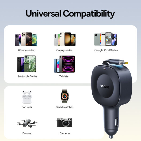 Baseus PrimeTrip VR2 Car Charger with Retractable Cable C+C 30W Cosmic Black - Image 9