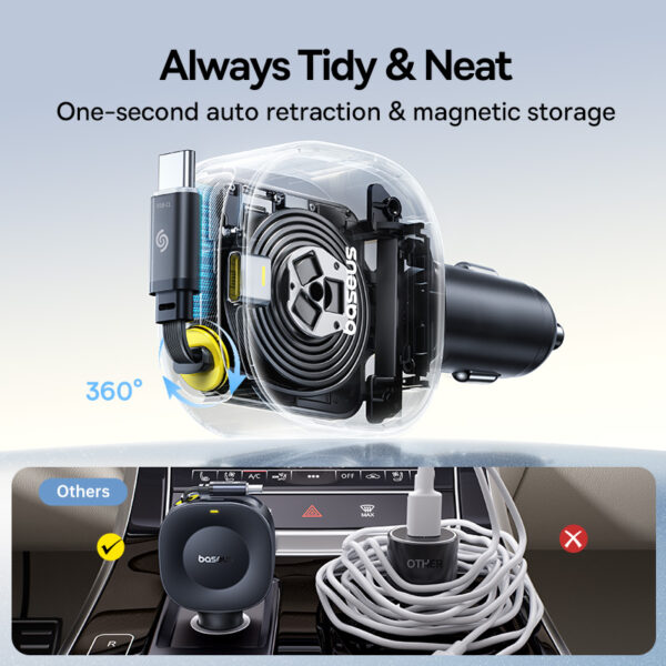 Baseus PrimeTrip VR2 Car Charger with Retractable Cable C+C 30W Cosmic Black - Image 5