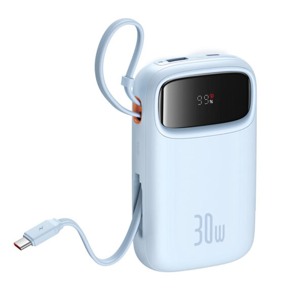 Baseus QPow 2 Digital Display Fast-Charging Power Bank with 2 Built-in Type-C Cable 10000mAh 30W Galaxy Blue - Image 7
