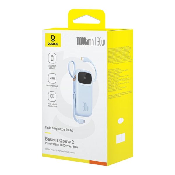 Baseus QPow 2 Digital Display Fast-Charging Power Bank with 2 Built-in Type-C Cable 10000mAh 30W Galaxy Blue - Image 10