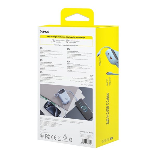 Baseus QPow 2 Digital Display Fast-Charging Power Bank with 2 Built-in Type-C Cable 10000mAh 30W Galaxy Blue - Image 11