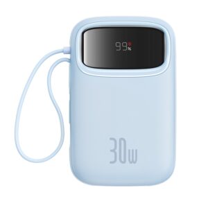 Baseus QPow 2 Digital Display Fast-Charging Power Bank with 2 Built-in Type-C Cable 10000mAh 30W Galaxy Blue