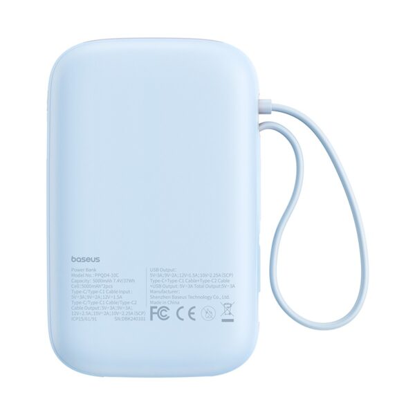Baseus QPow 2 Digital Display Fast-Charging Power Bank with 2 Built-in Type-C Cable 10000mAh 30W Galaxy Blue - Image 4