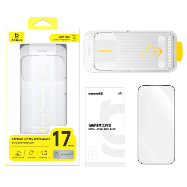 Baseus iPhone 17 Pro Crystalline HD Tempered Glass Screen Protector with Dustproof Installation Tray Clear - Image 3