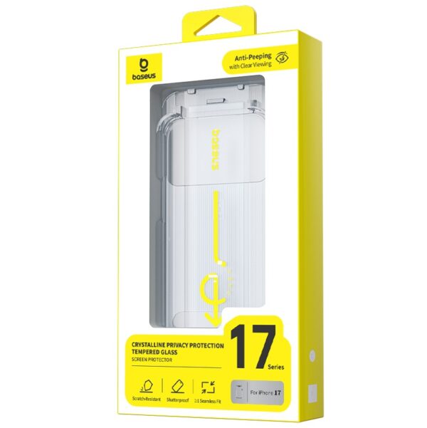 Baseus iPhone 17 Pro Crystalline Privacy Protection Tempered Glass Screen Protector for  with Dustproof Installation Tray Clear - Image 5