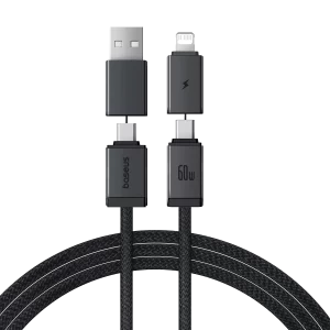 Baseus 2 Meter 60W Versatile Two-for-Two Fast Charging Cable with U+C to C+L Converter - Cosmic Black