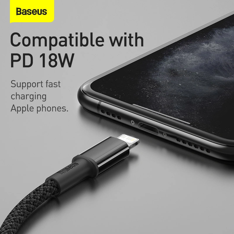 Baseus 1Meter 20W High Density Braided Fast Charging Data Type-C to Lightning PD Cable Black - Image 4