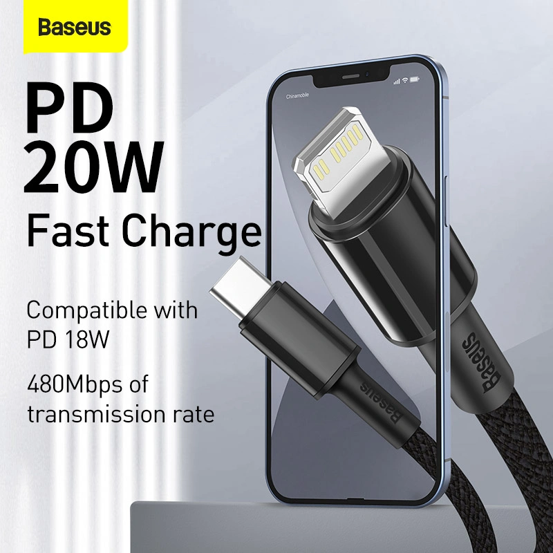 Baseus 1Meter 20W High Density Braided Fast Charging Data Type-C to Lightning PD Cable Black - Image 3