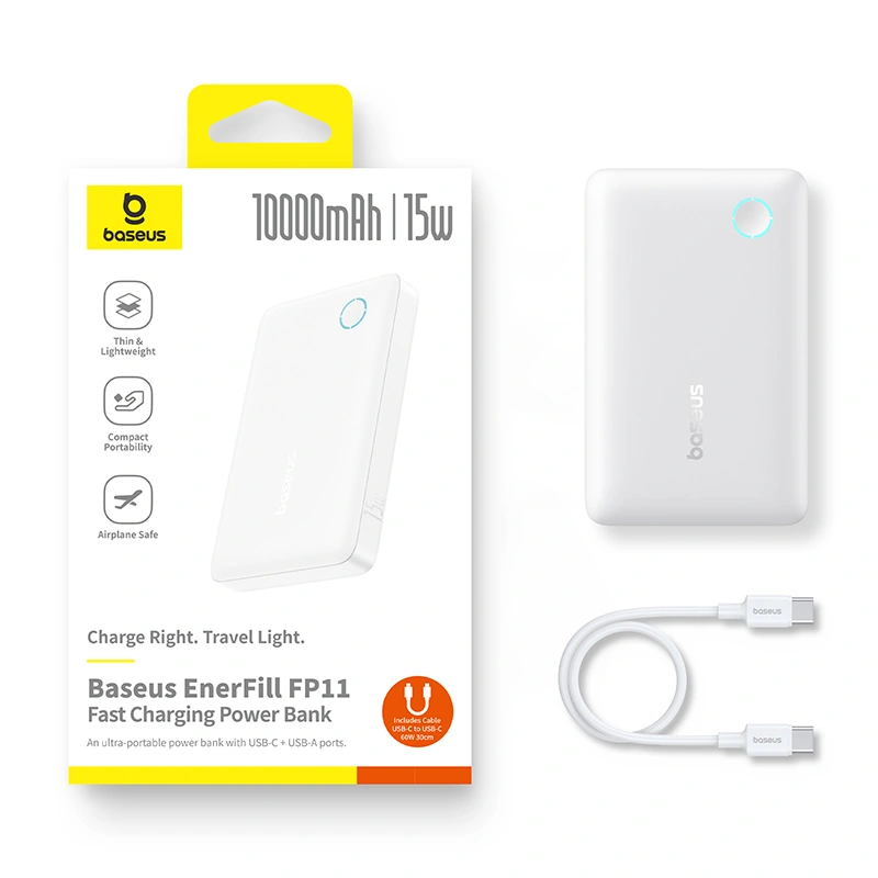 Baseus 10000mAh 15W EnerFill FP11 Fast-Charging Power Bank – (Moon White) Model P1008210C213-00 BC (10) | Baseus Colombo Baseus 10000mAh 15W EnerFill FP11 Fast-Charging Power Bank – (Moon White) Model P1008210C213-00 BC (10) | Baseus Colombo