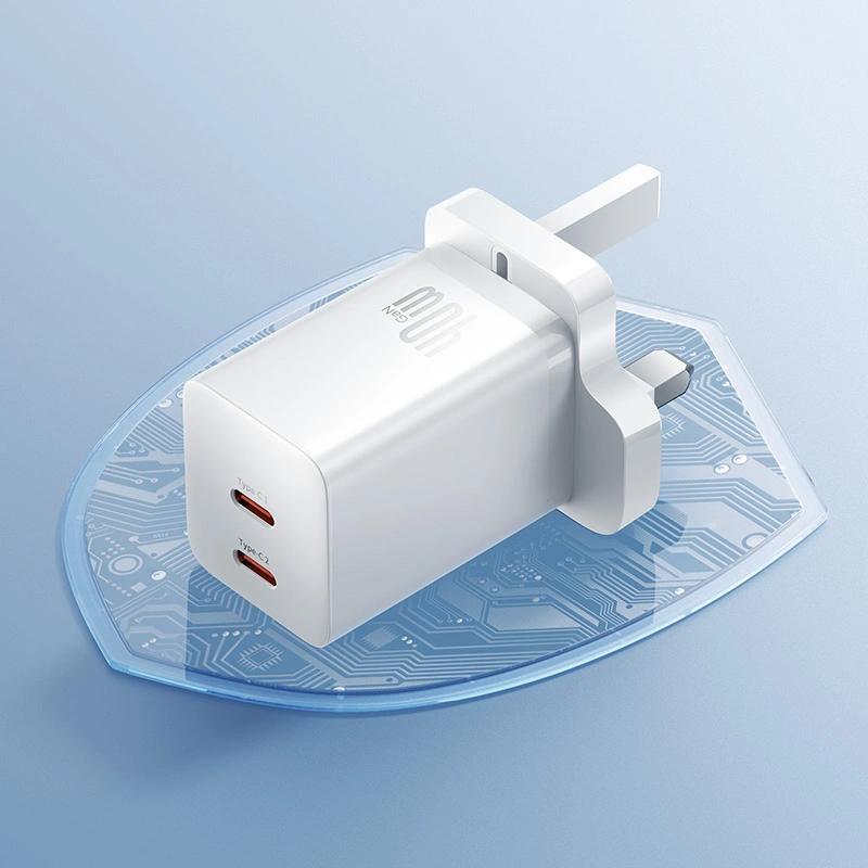 Baseus 40W GaN5 Pro Dual Type-C Fast Charger UK Plug - Moon White - Image 8