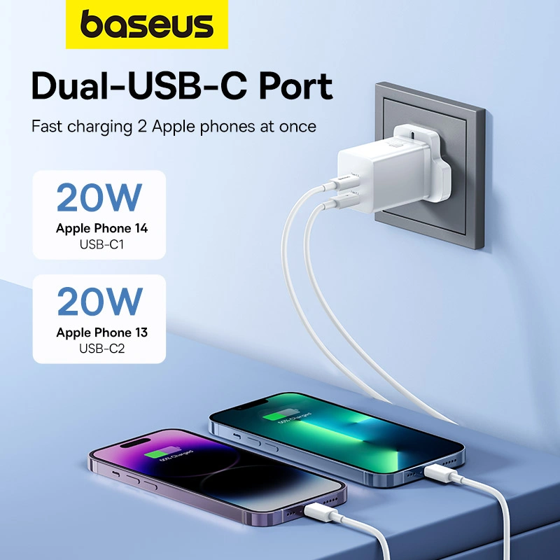 Baseus 40W GaN5 Pro Dual Type-C Fast Charger UK Plug - Moon White - Image 7