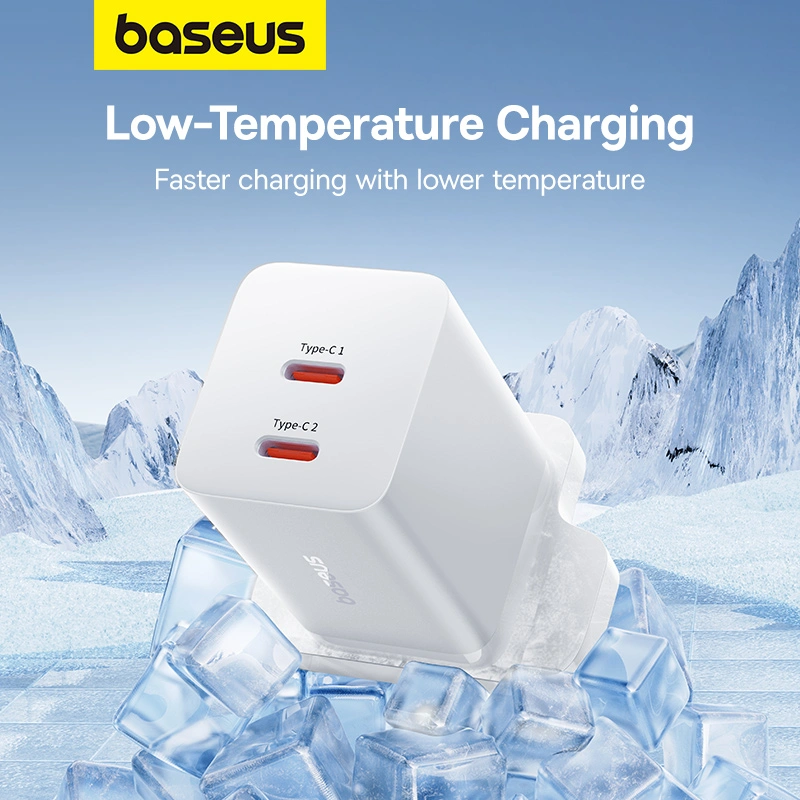 Baseus 40W GaN5 Pro Dual Type-C Fast Charger UK Plug - Moon White - Image 4