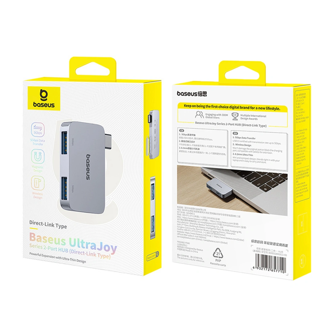 Baseus UltraJoy Series 2-Port HUB (Direct-Link Type) – Space Grey - Model B0005280E811-00 (9) | Baseus Colombo Baseus UltraJoy Series 2-Port HUB (Direct-Link Type) – Space Grey - Model B0005280E811-00 (9) | Baseus Colombo